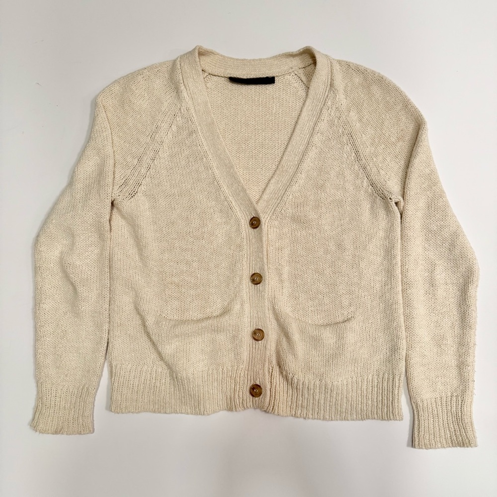 Jenni Kayne Cotton Linen Stanford Cardigan Small Cream Beige EUC - Picture 2 of 6